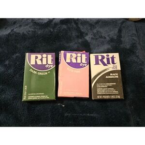 Lot of 3 Vintage Rit All-Purpose Powder Dye Dark Green Rose Pink Black 1.125oz